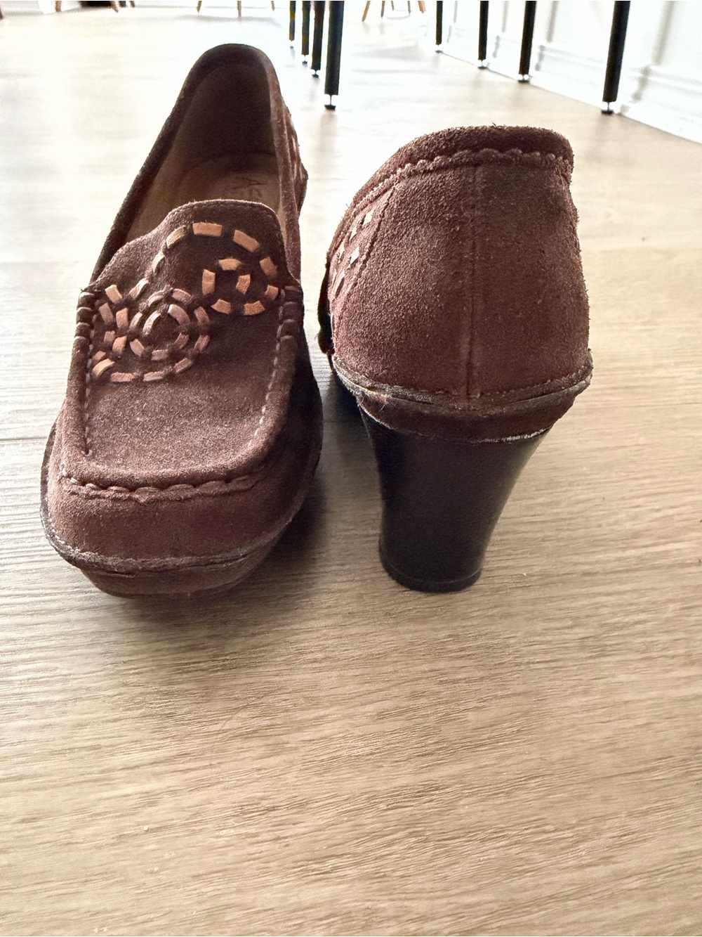 Clarks Brown Suede Wedge Heeled Loafers